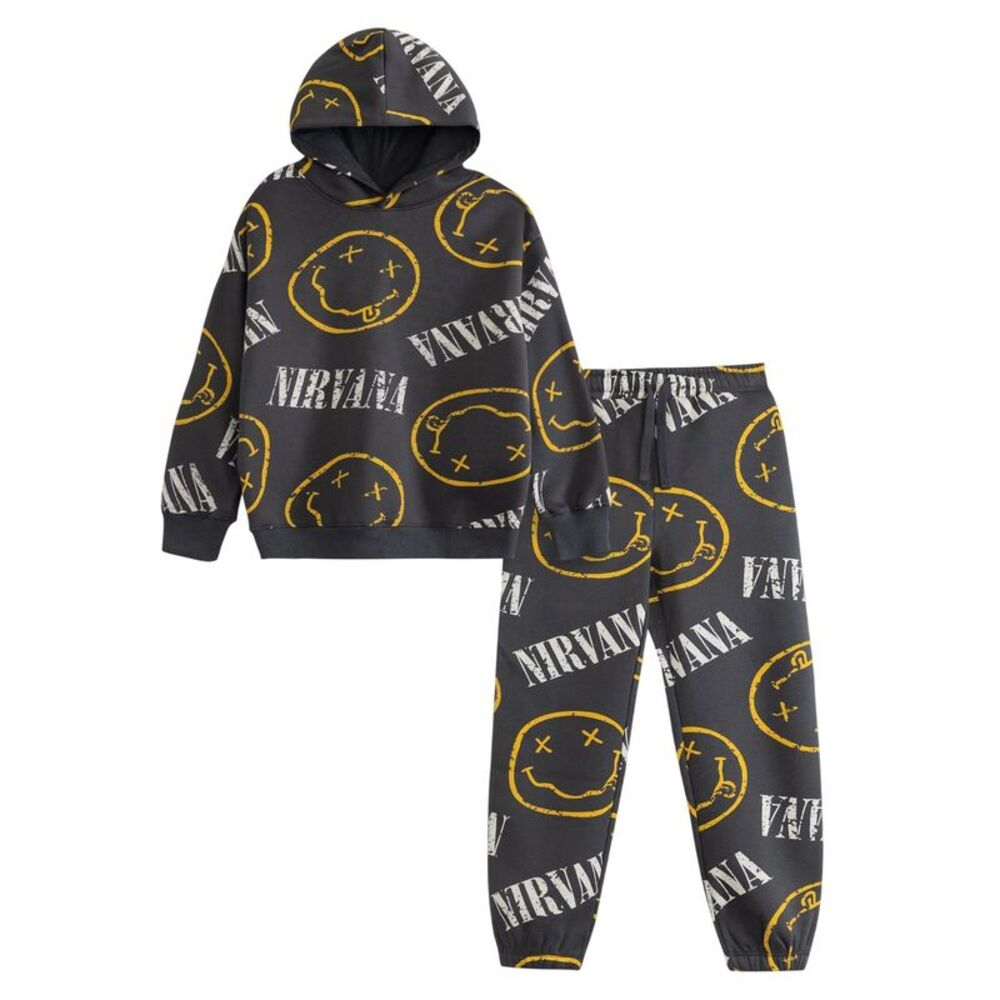 Nirvana Childrens/Kids Logo Hoodie And Joggers Set / Gray